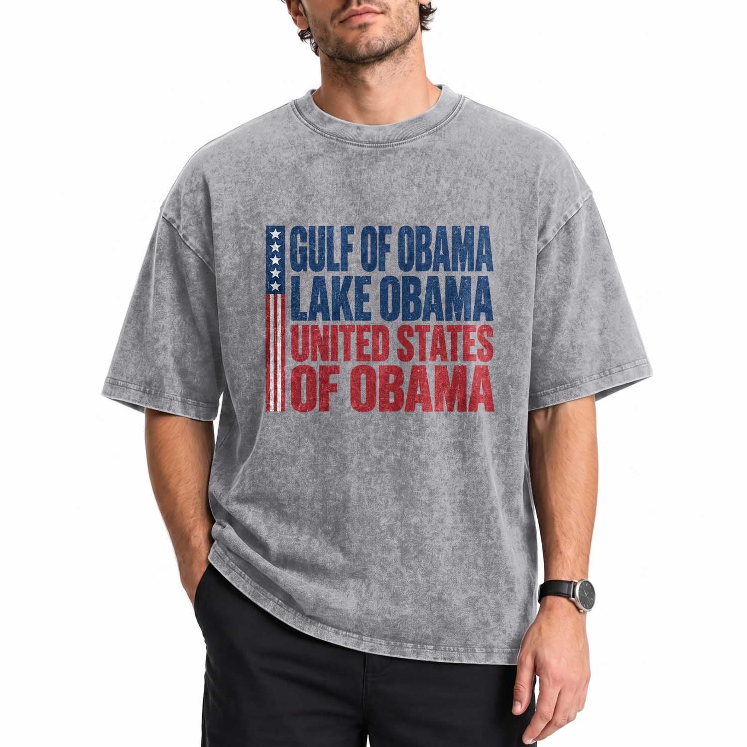 Gulf of Obama Lake Obama United States Washed Cotton T-Shirt Vintage American Flag