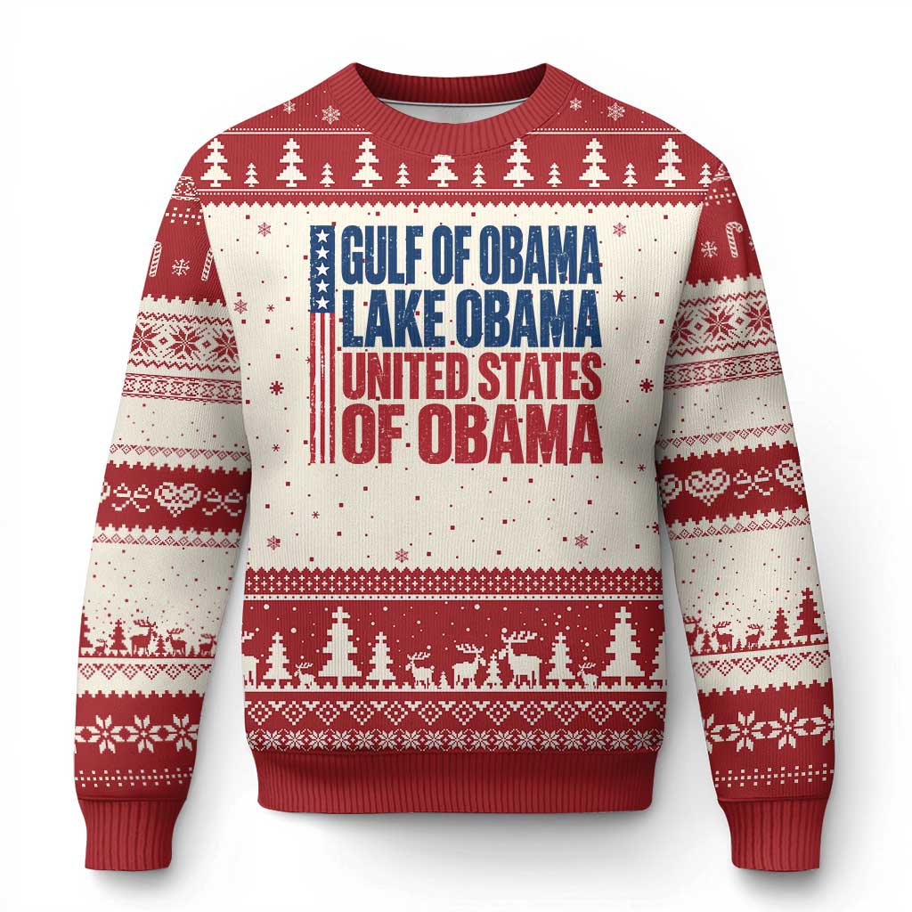 Gulf of Obama Lake Obama United States Ugly Christmas Sweater Vintage American Flag
