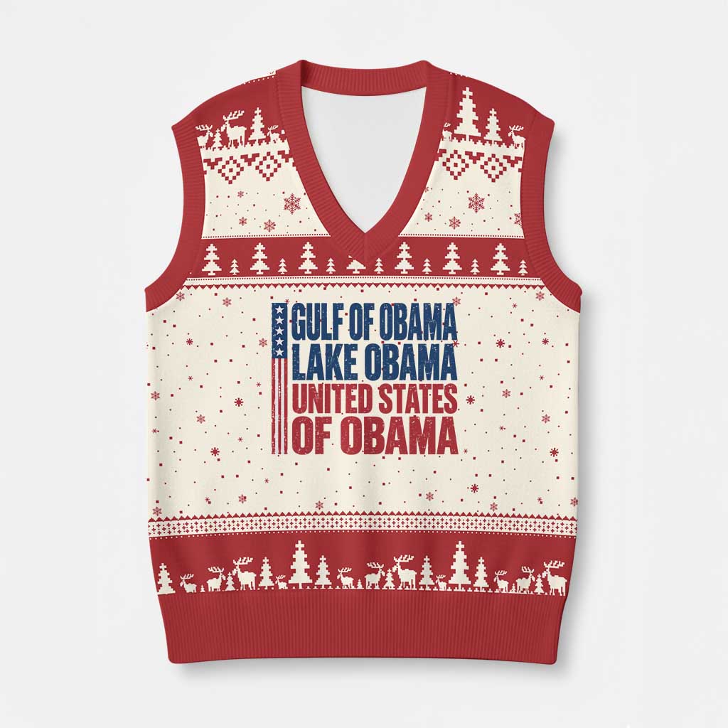 Gulf of Obama Lake Obama United States V-Neck Knit Sweater Vest Vintage American Flag