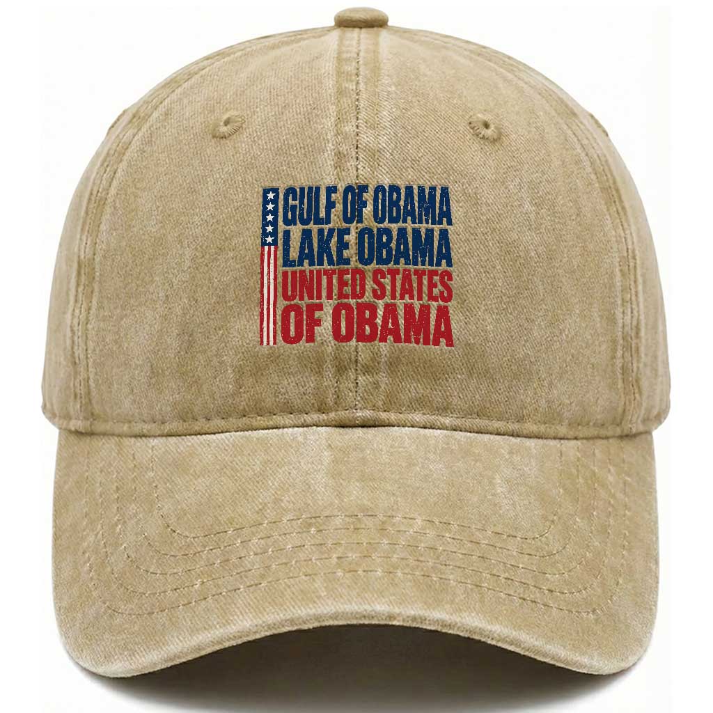 Gulf of Obama Lake Obama United States Washed Cotton Baseball Cap Vintage American Flag
