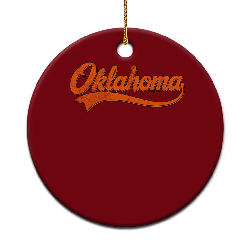 Oklahoma Orange Vintage Script Tail Game Day Ceramic Ornament