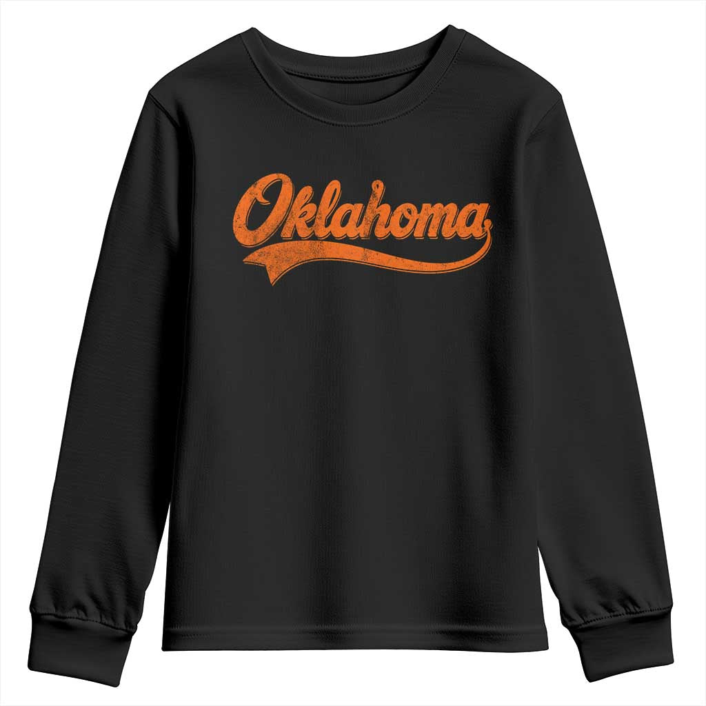 Oklahoma Orange Vintage Script Tail Game Day Youth Sweatshirt