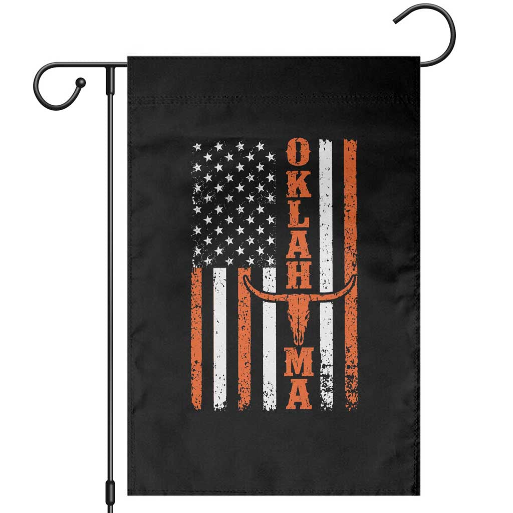 Oklahoma Orange Longhorn Skull Flag Distressed USA Flag Garden Flag Retro Cowboy Western State Pride Aesthetic