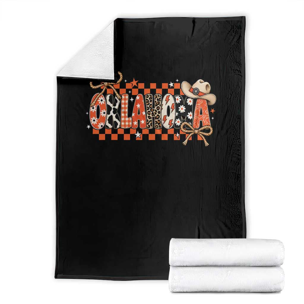 Oklahoma Orange Cowboy Hat Western Coquette Game Day Throw Blanket Retro Western State Pride Aesthetic