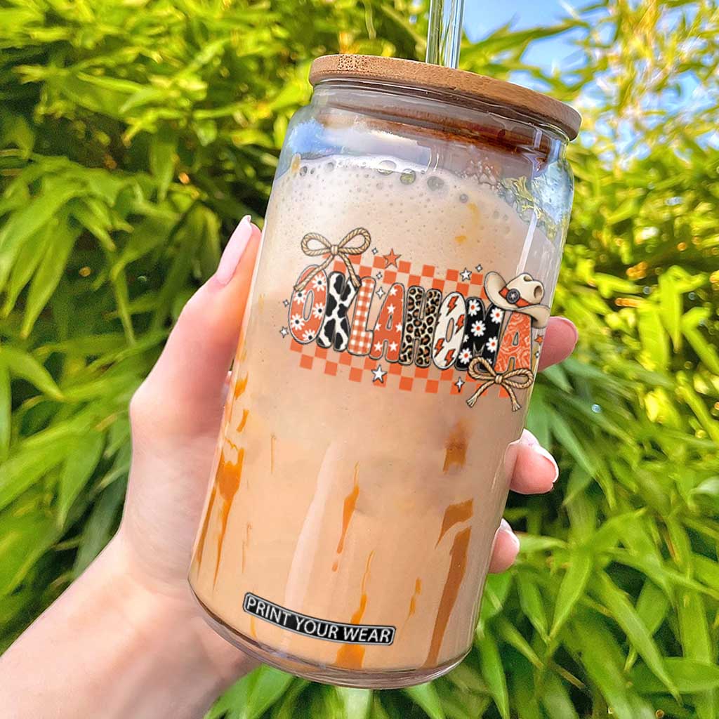 Oklahoma Orange Cowboy Hat Western Coquette Game Day Glass Can Retro Western State Pride Aesthetic