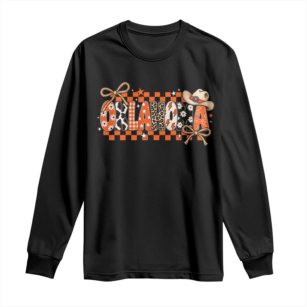 Oklahoma Orange Cowboy Hat Western Coquette Game Day Long Sleeve Shirt Retro Western State Pride Aesthetic