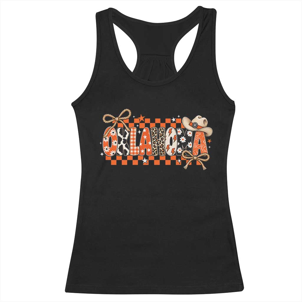 Oklahoma Orange Cowboy Hat Western Coquette Game Day Racerback Tank Top Retro Western State Pride Aesthetic