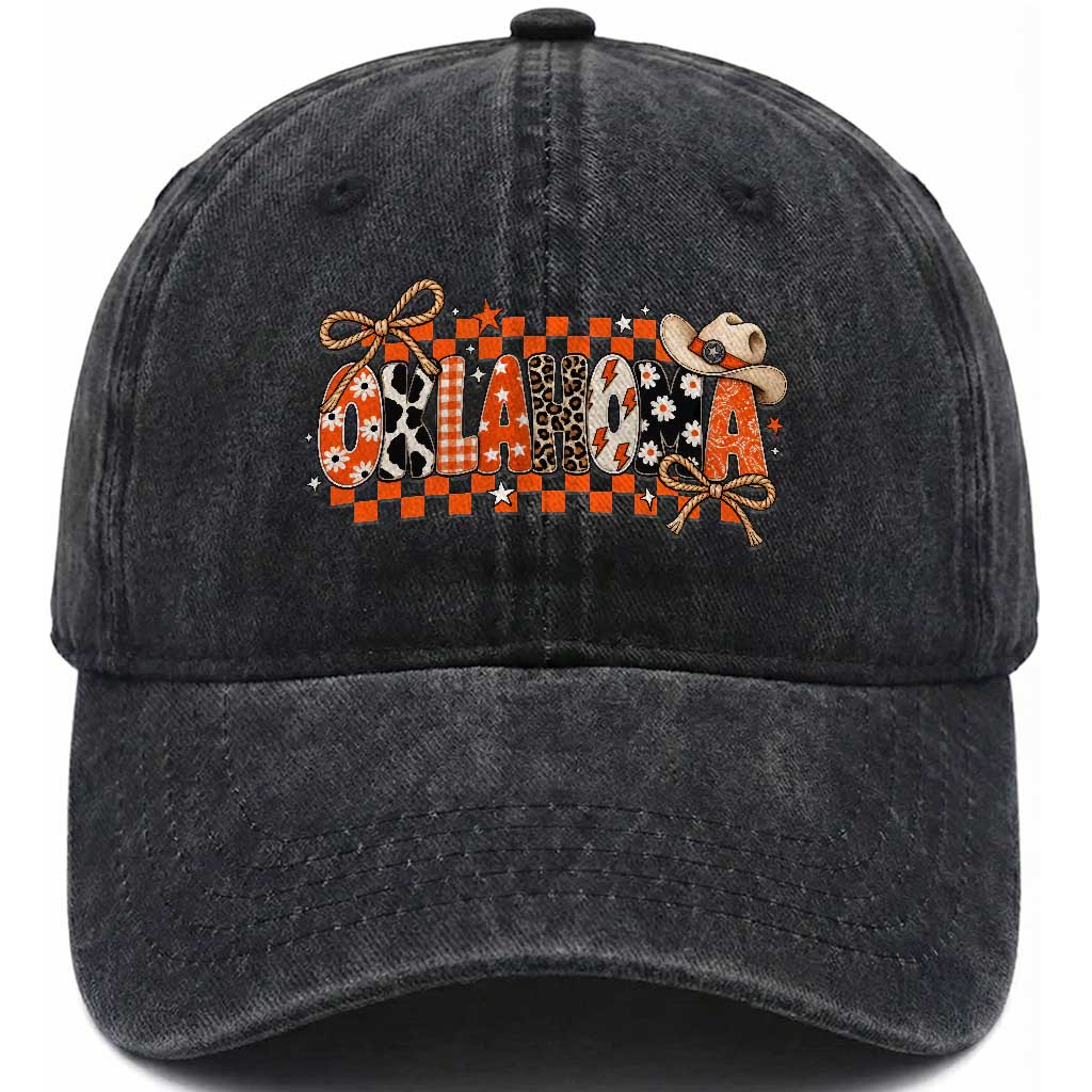 Oklahoma Orange Cowboy Hat Western Coquette Game Day Washed Cotton Baseball Cap Retro Western State Pride Aesthetic