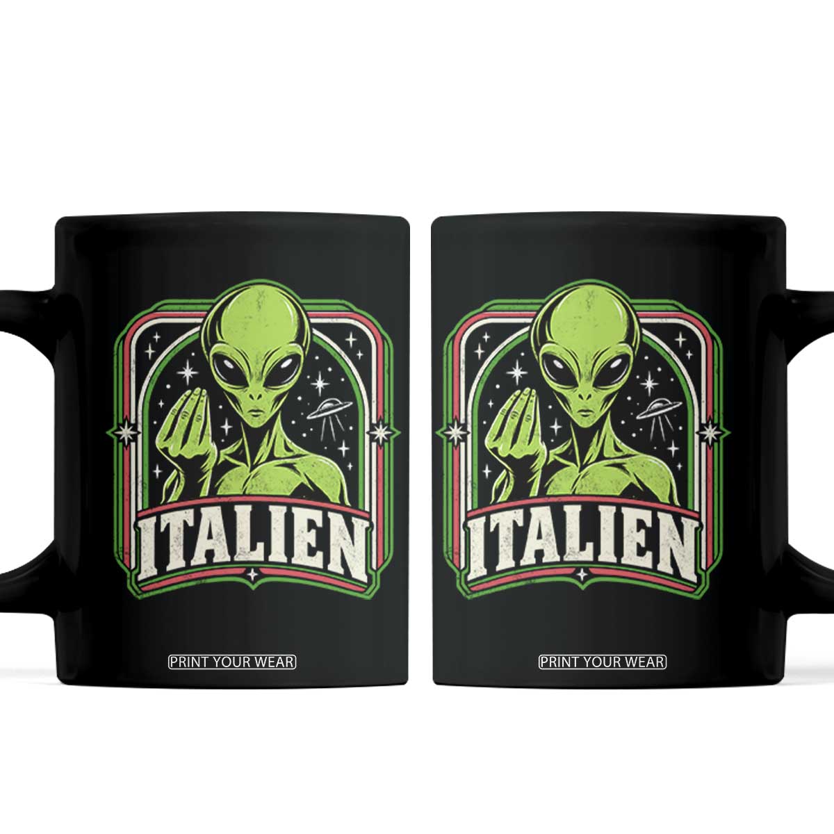 Italien Alien Italian Hand Gesture Sci Fi Coffee Mug Funny UFO Humor Pop Art Aesthetic