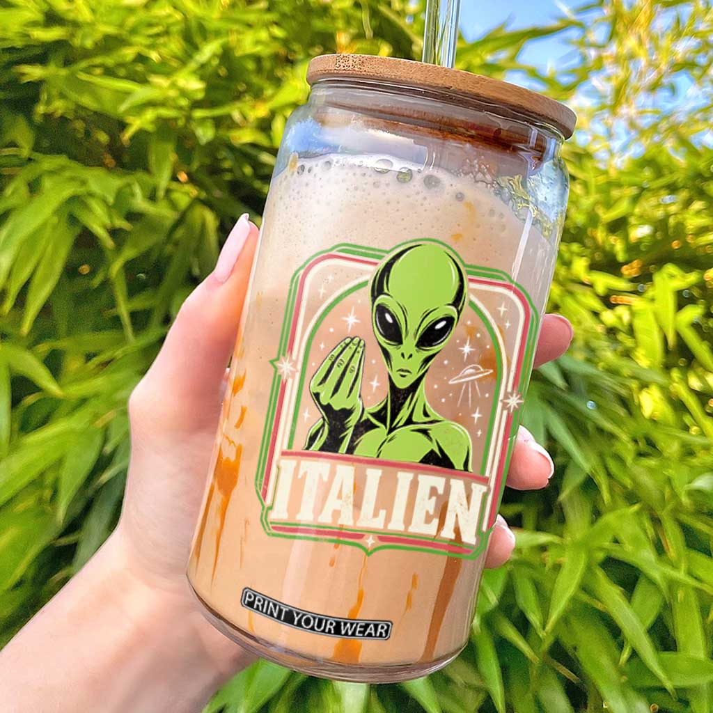 Italien Alien Italian Hand Gesture Sci Fi Glass Can Funny UFO Humor Pop Art Aesthetic