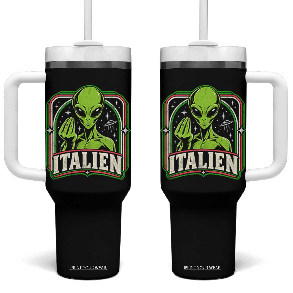 Italien Alien Italian Hand Gesture Sci Fi Tumbler With Handle Funny UFO Humor Pop Art Aesthetic