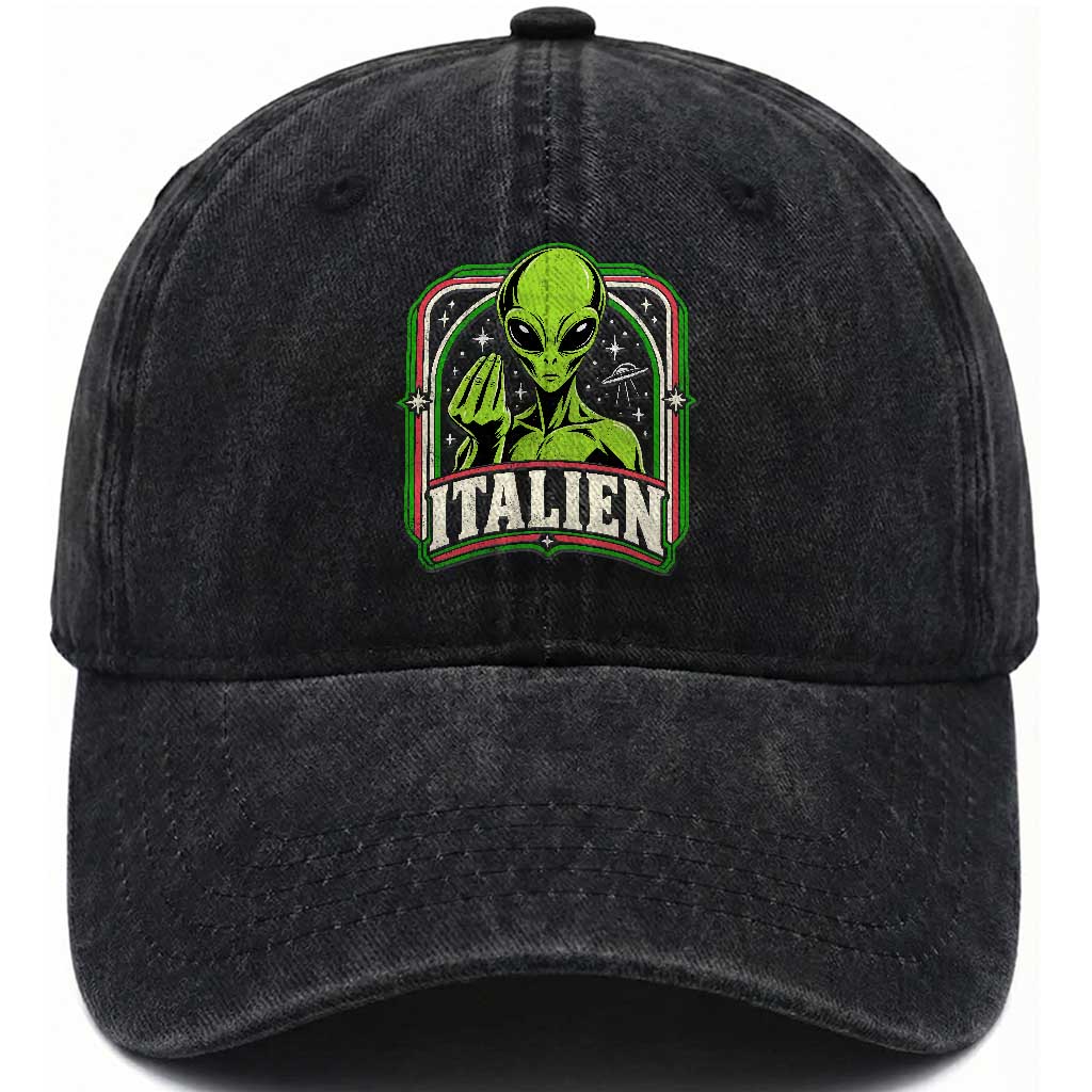 Italien Alien Italian Hand Gesture Sci Fi Washed Cotton Baseball Cap Funny UFO Humor Pop Art Aesthetic