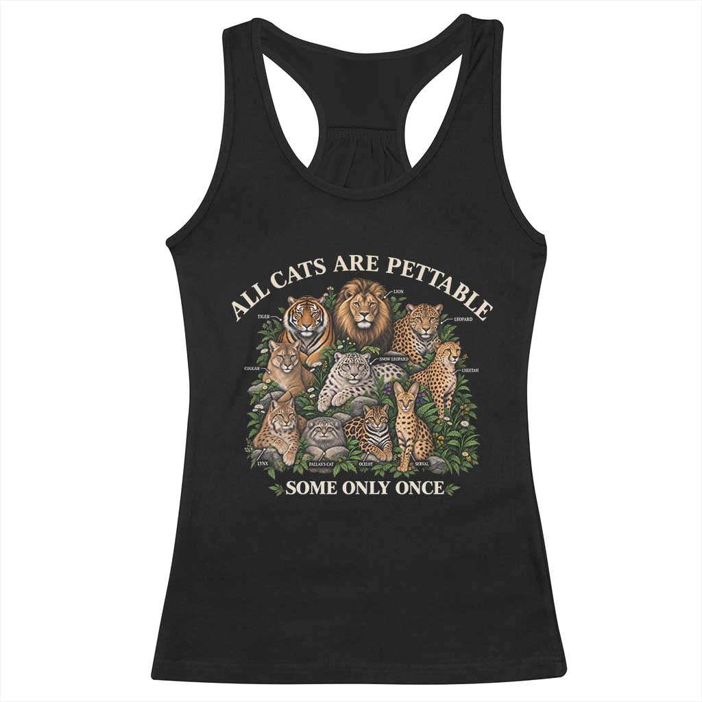 Vintage All Cats Are Pettable Some Only Once Racerback Tank Top Wild Cats Infographic Funny Big Cat Lover Sarcastic Aesthetic