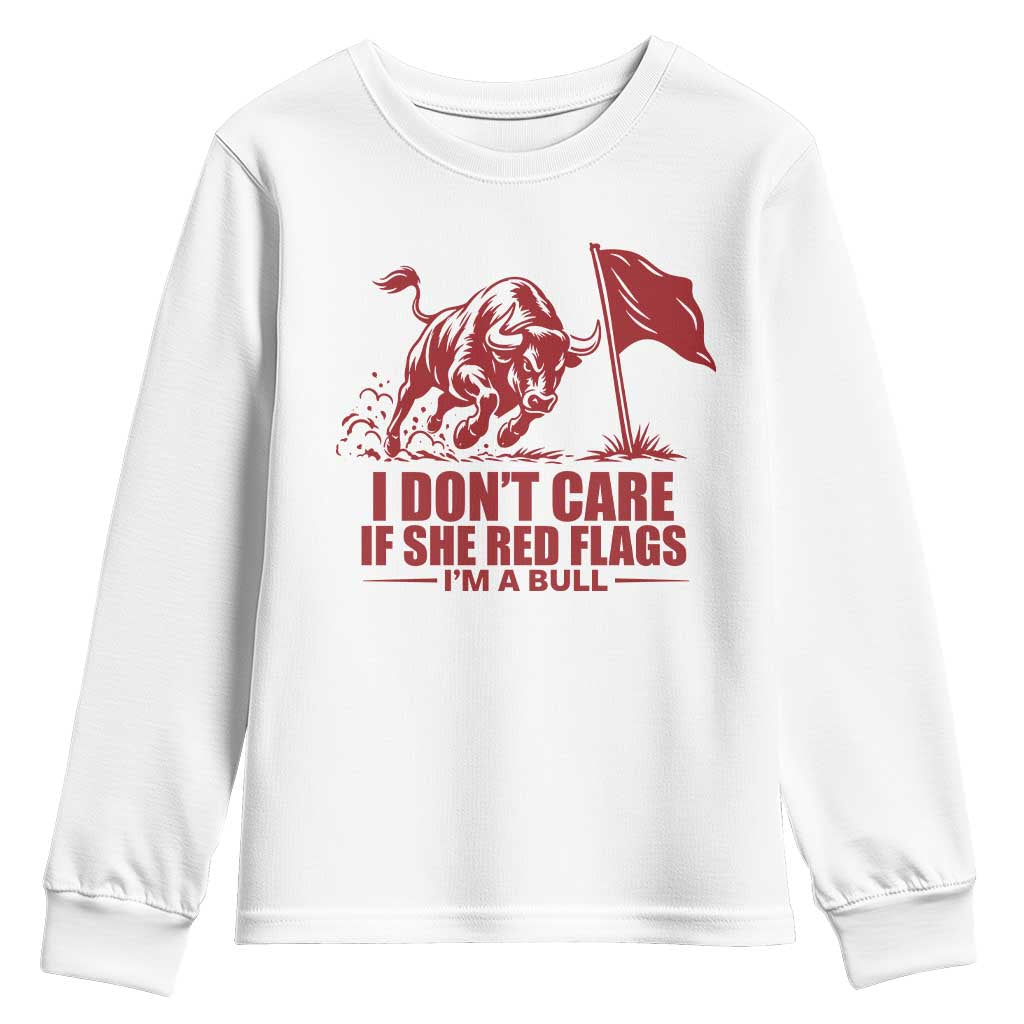I Dont Care If She Got Red Flags I Am A Bull Funny Boyfriend Youth Sweatshirt Sarcastic Dating Meme Graphic