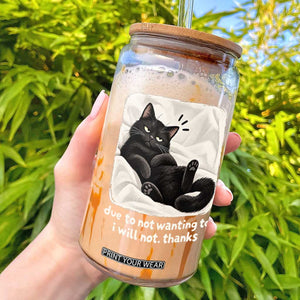 Funny Cat Lover Gift Glass Can Due To Not Wanting To I Will Not Thanks Introvert Sarcastic Quote