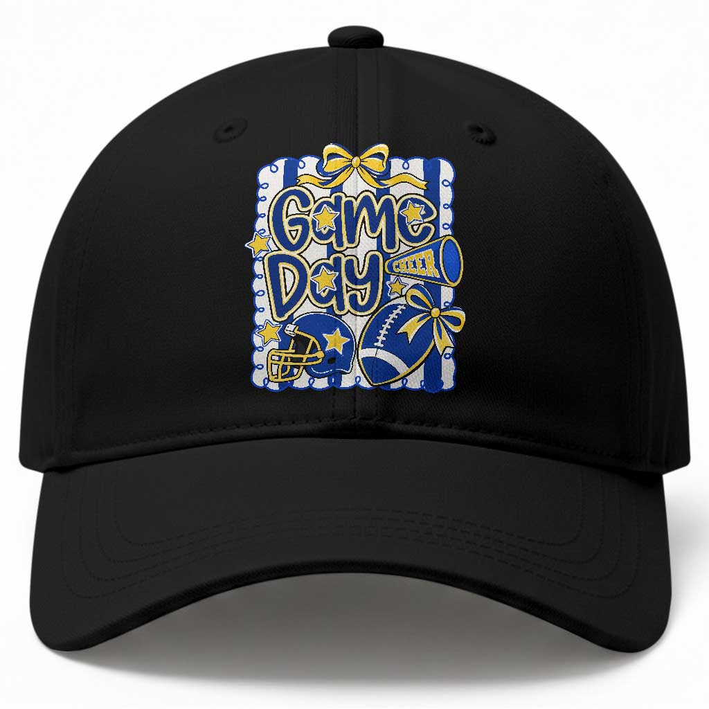 Retro Blue Gold Cheer Football Game Day Touchdown Season Coquette Bow Baseball Cap
