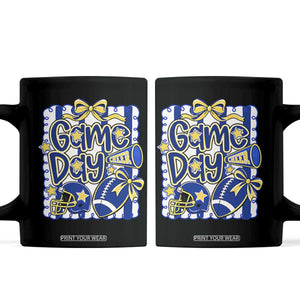 Retro Blue Gold Cheer Football Game Day Touchdown Season Coquette Bow Coffee Mug