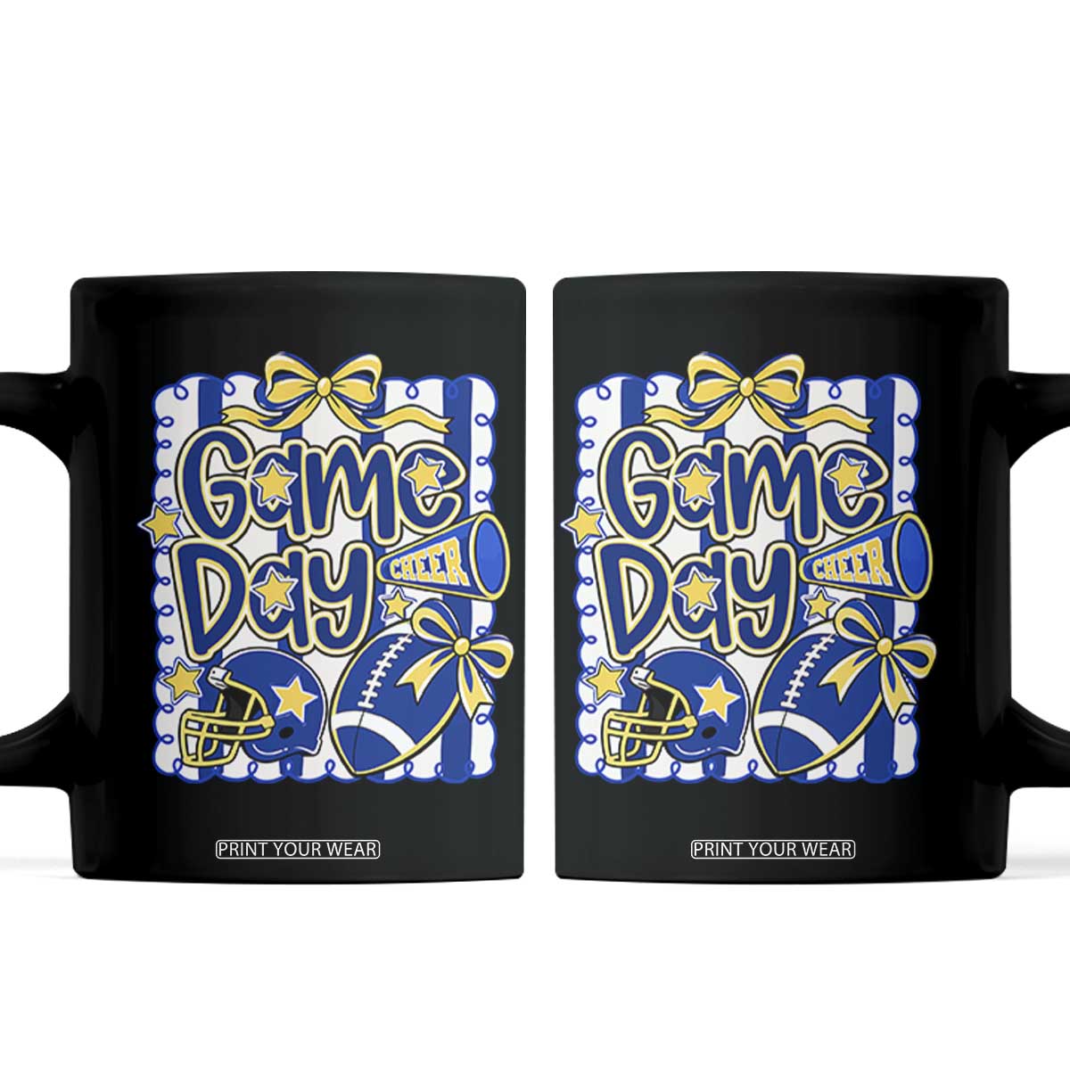 Retro Blue Gold Cheer Football Game Day Touchdown Season Coquette Bow Coffee Mug