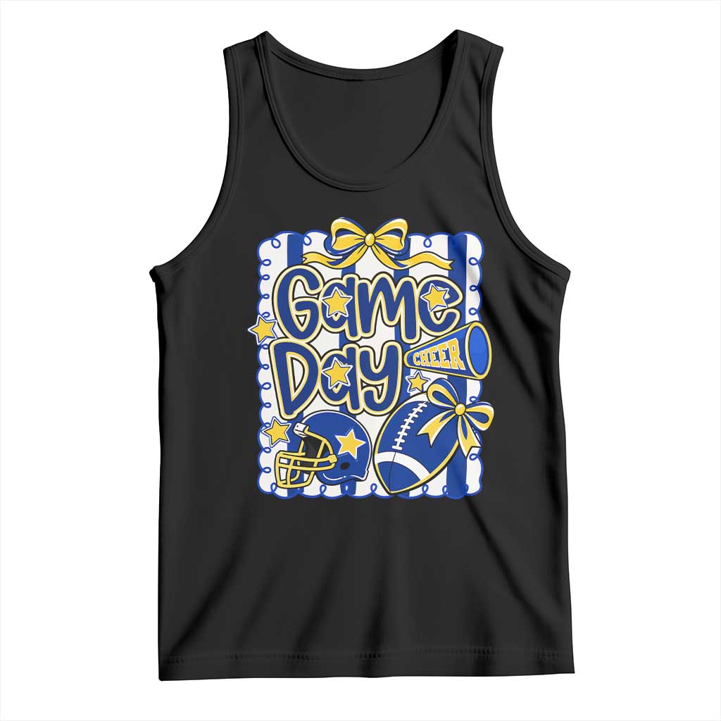Retro Blue Gold Cheer Football Game Day Touchdown Season Coquette Bow Tank Top