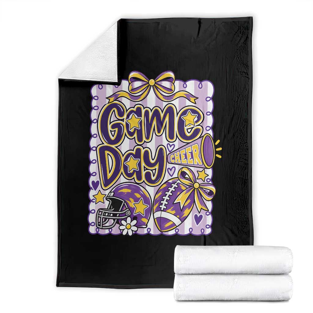 Purple Yellow Gold Football Game Day Touchdown Season Preppy Coquette Bow Throw Blanket