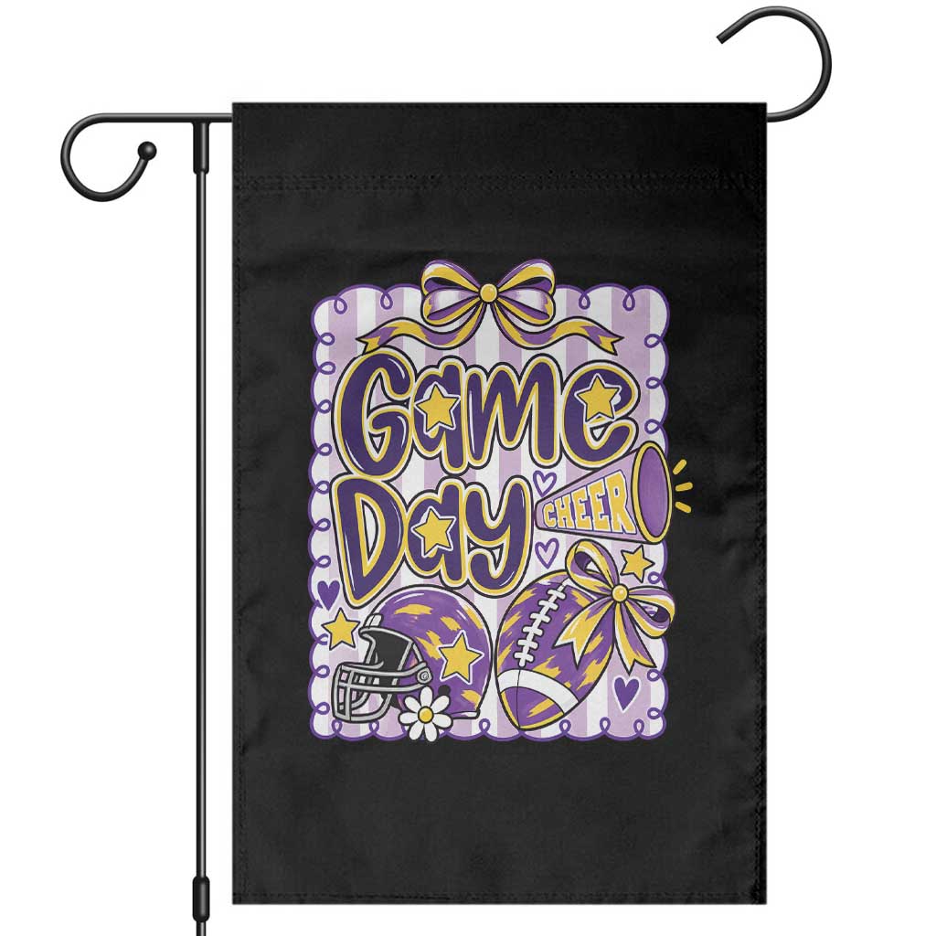 Purple Yellow Gold Football Game Day Touchdown Season Preppy Coquette Bow Garden Flag