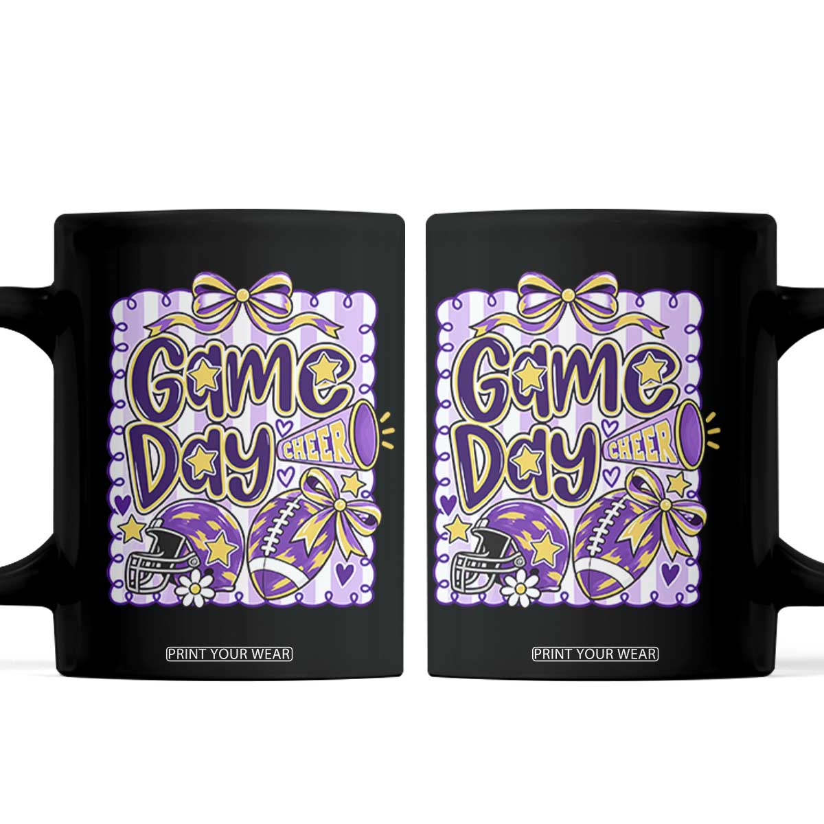 Purple Yellow Gold Football Game Day Touchdown Season Preppy Coquette Bow Coffee Mug