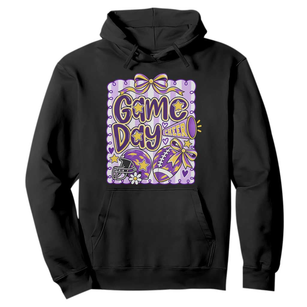 Purple Yellow Gold Football Game Day Touchdown Season Preppy Coquette Bow Hoodie