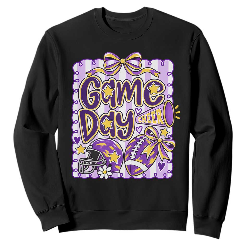 Purple Yellow Gold Football Game Day Touchdown Season Preppy Coquette Bow Sweatshirt