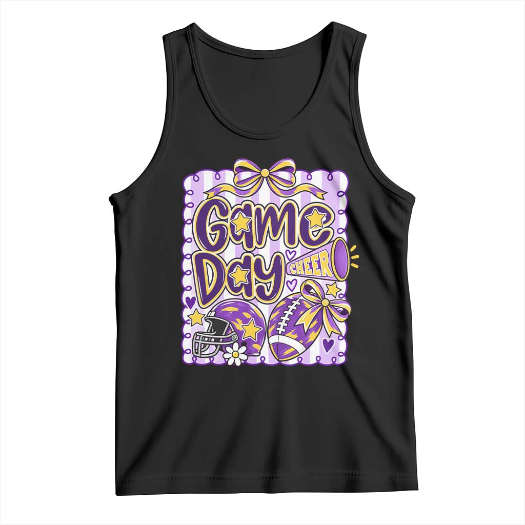 Purple Yellow Gold Football Game Day Touchdown Season Preppy Coquette Bow Tank Top