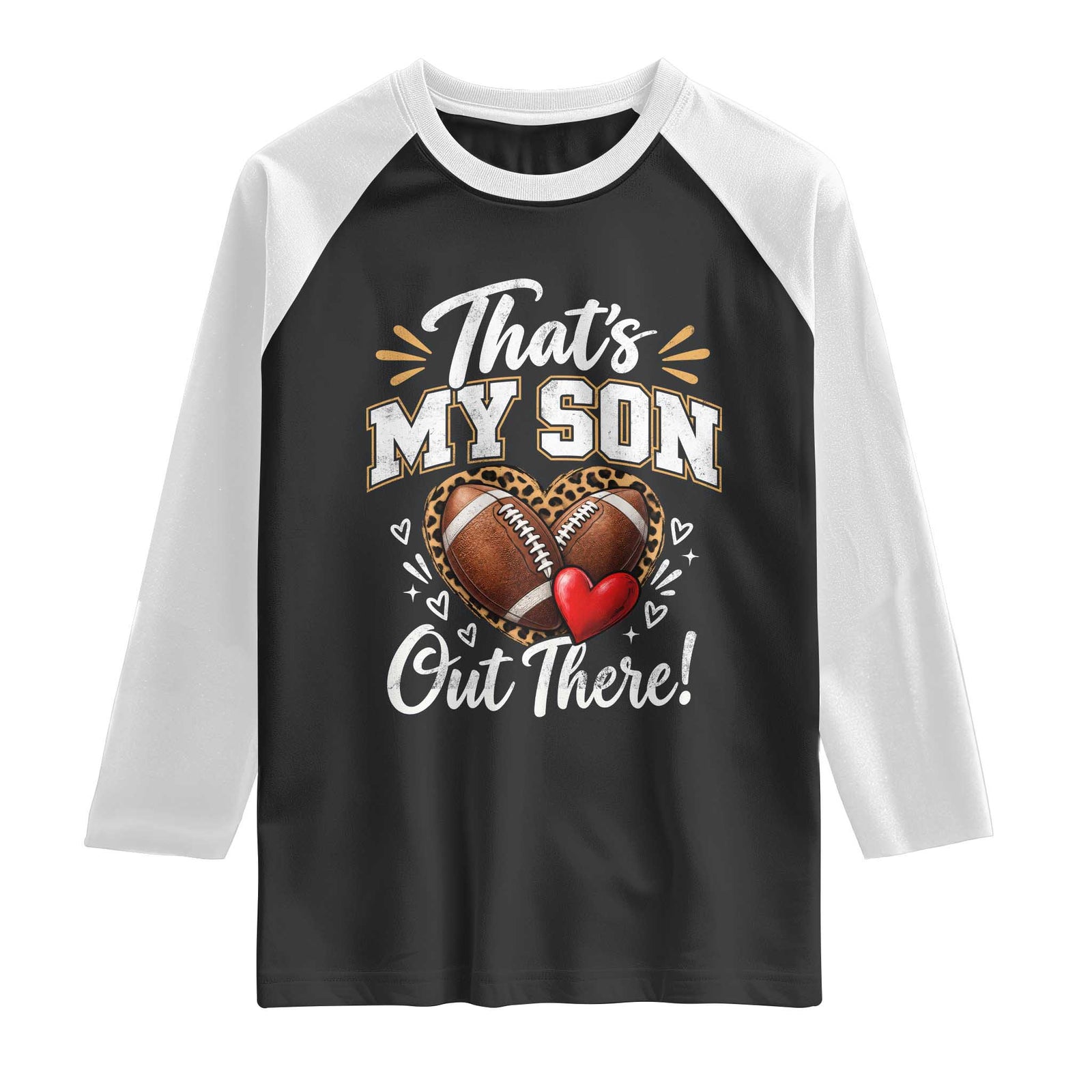Thats My Son Out There Funny Football Mom Raglan Shirt Leopard Game Day Graphic