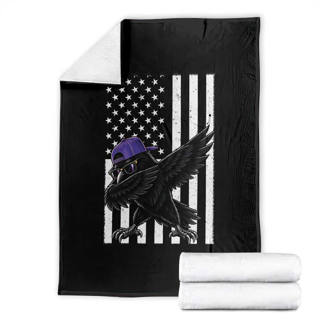 Game Day Dabbing Raven Throw Blanket Vintage American Flag Sport Fan Cool Bird Aesthetic