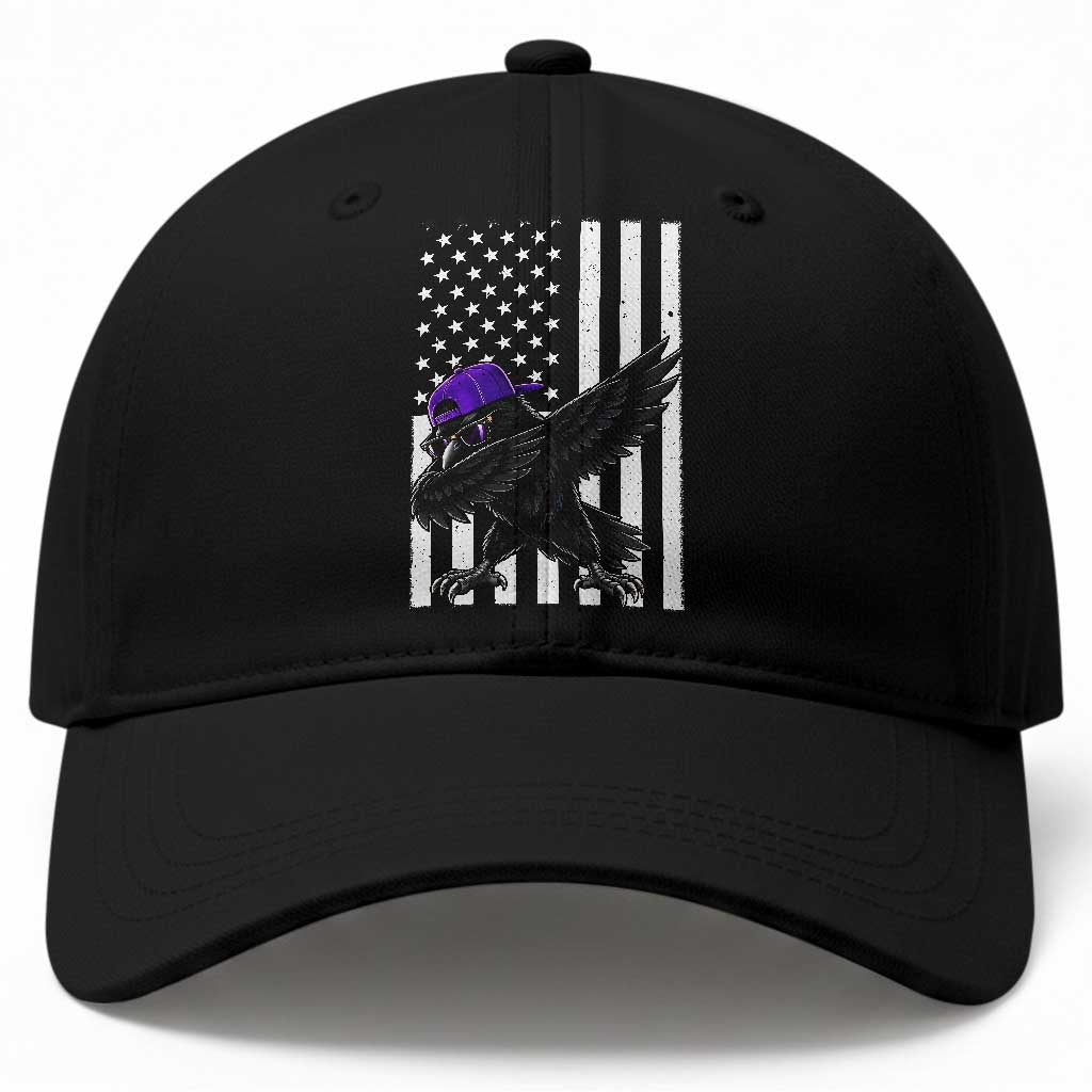 Game Day Dabbing Raven Baseball Cap Vintage American Flag Sport Fan Cool Bird Aesthetic