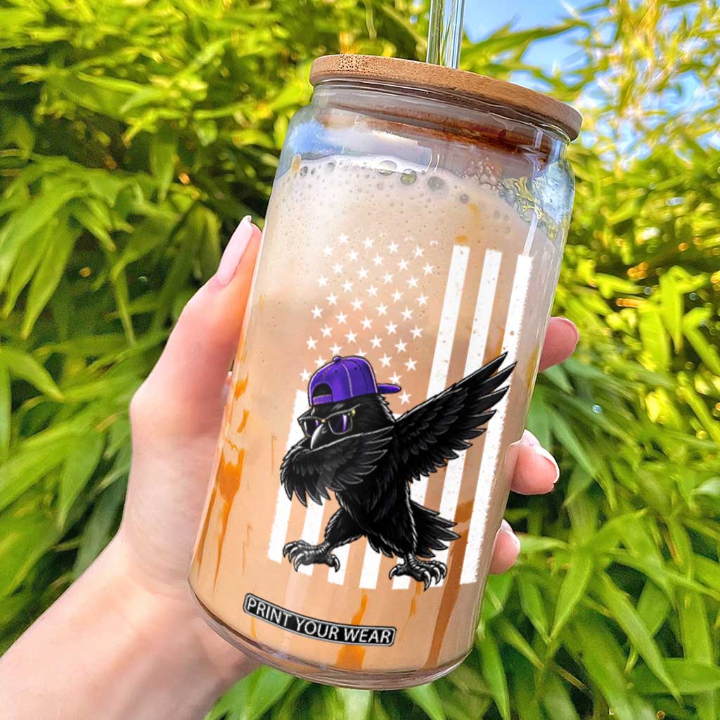 Game Day Dabbing Raven Glass Can Vintage American Flag Sport Fan Cool Bird Aesthetic