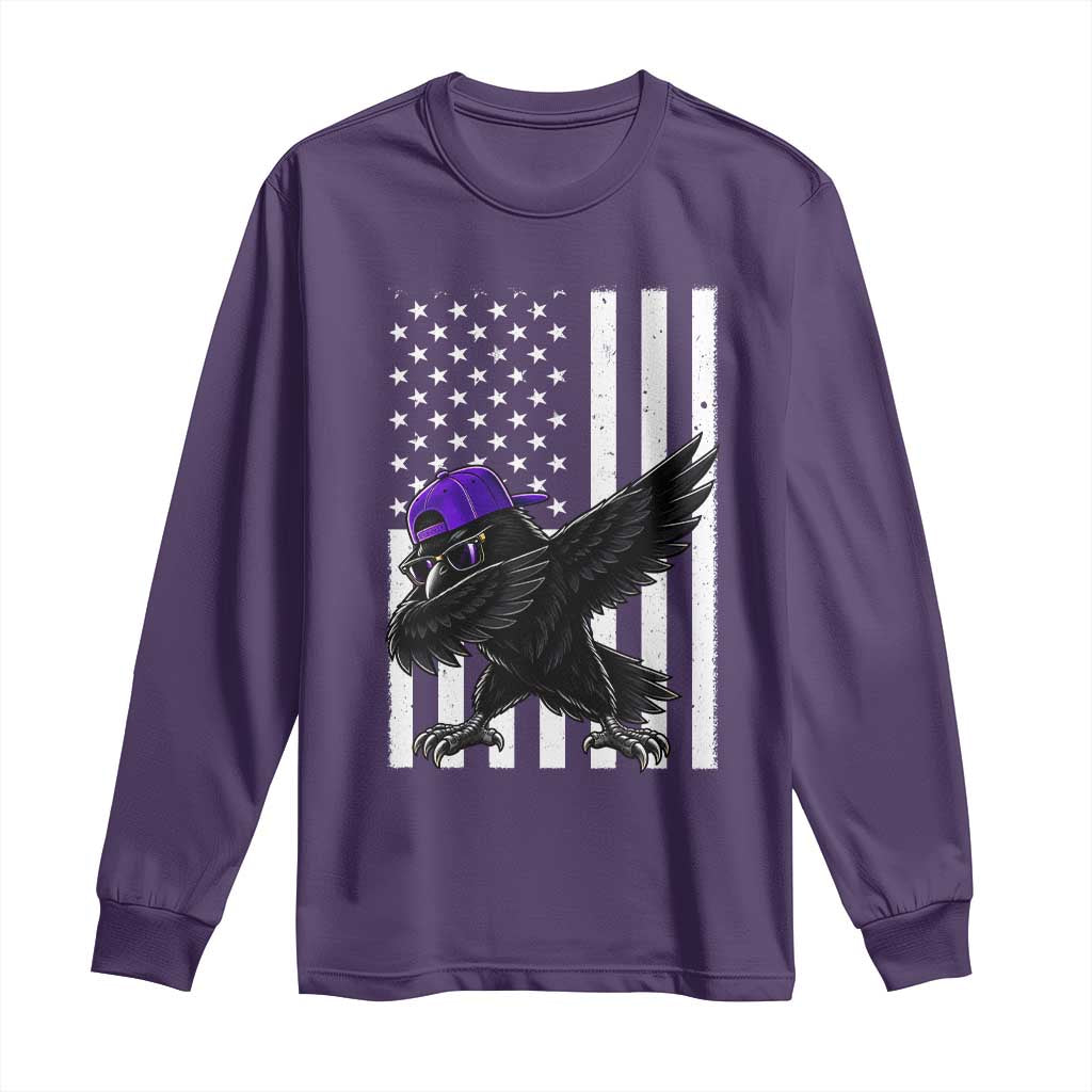Game Day Dabbing Raven Long Sleeve Shirt Vintage American Flag Sport Fan Cool Bird Aesthetic