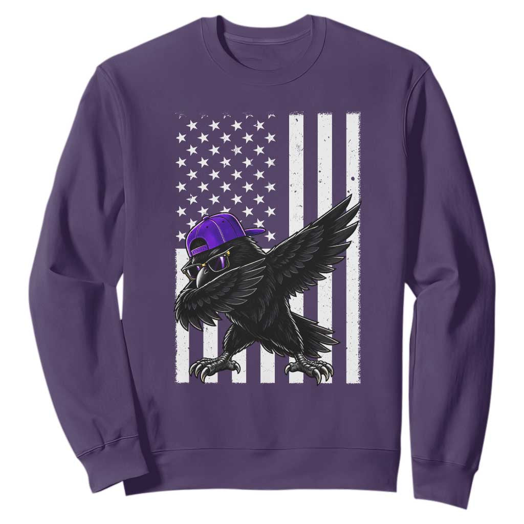 Game Day Dabbing Raven Sweatshirt Vintage American Flag Sport Fan Cool Bird Aesthetic