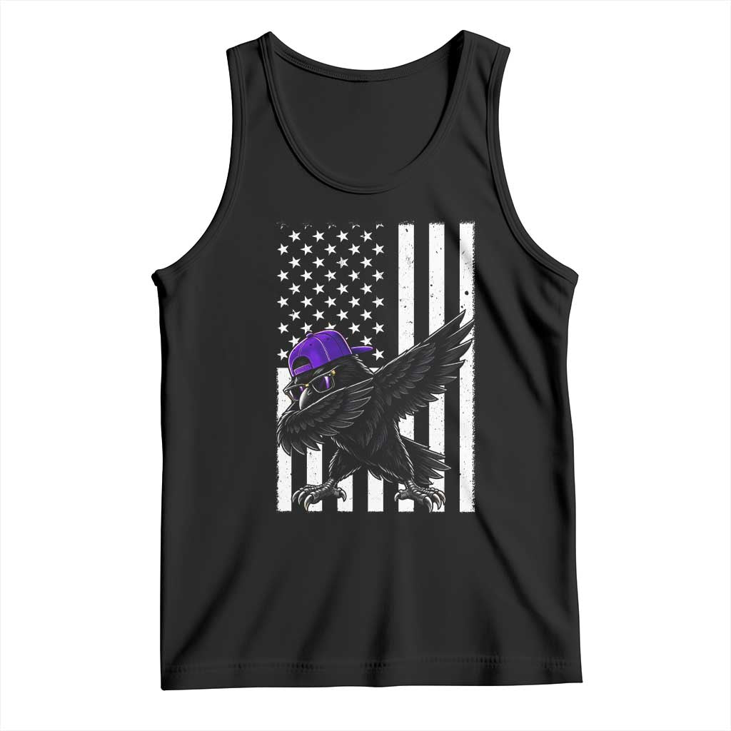 Game Day Dabbing Raven Tank Top Vintage American Flag Sport Fan Cool Bird Aesthetic