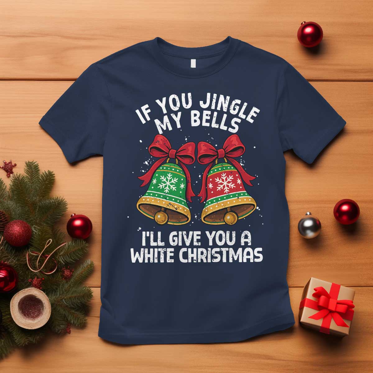 Jingle Bell Christmas T Shirt Funny Naughty White Elephant Gag Gift Exchange TS10 Navy Print Your Wear