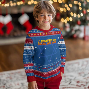 I Shaved My Balls For This Hanukkah Ugly Sweater Funny Rude Meme Exchange Gag Gift TS10 Blue Red Print Your Wear
