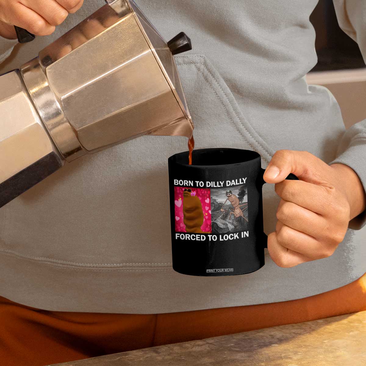 Marcus The Worm Meme Coffee Mug Born To Dilly Dally Forced To Lock In Funny Cute Brainrot TS10 Print Your Wear
