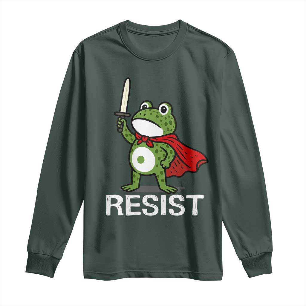 Resist Frog With Sword Long Sleeve Shirt No Kings Portland Protest TS10 Dark Forest Green Print Your Wear