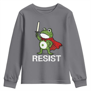 Resist Frog With Sword Youth Sweatshirt No Kings Portland Protest TS10 Charcoal Print Your Wear