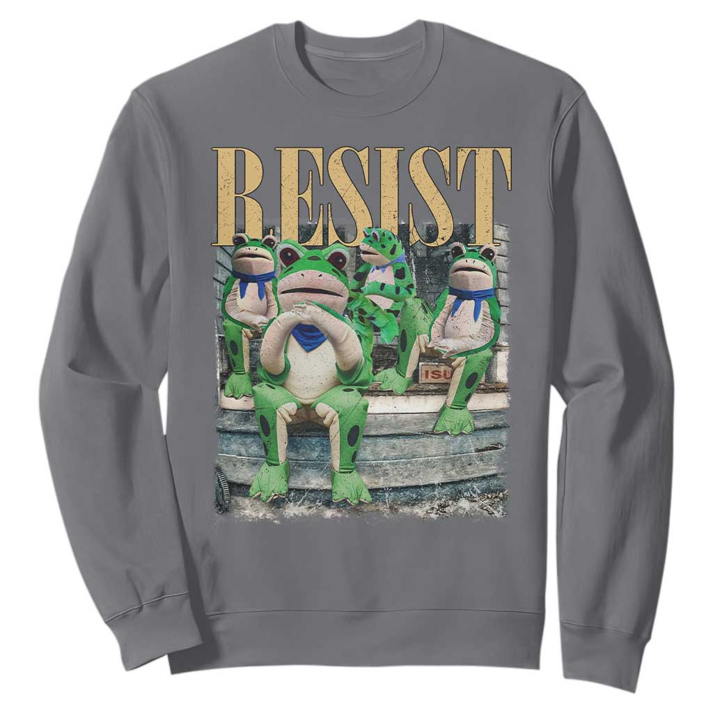 Portland Frog Resist Protest Sweatshirt 80s Frogs Deportation Resistance TS10 Charcoal Print Your Wear