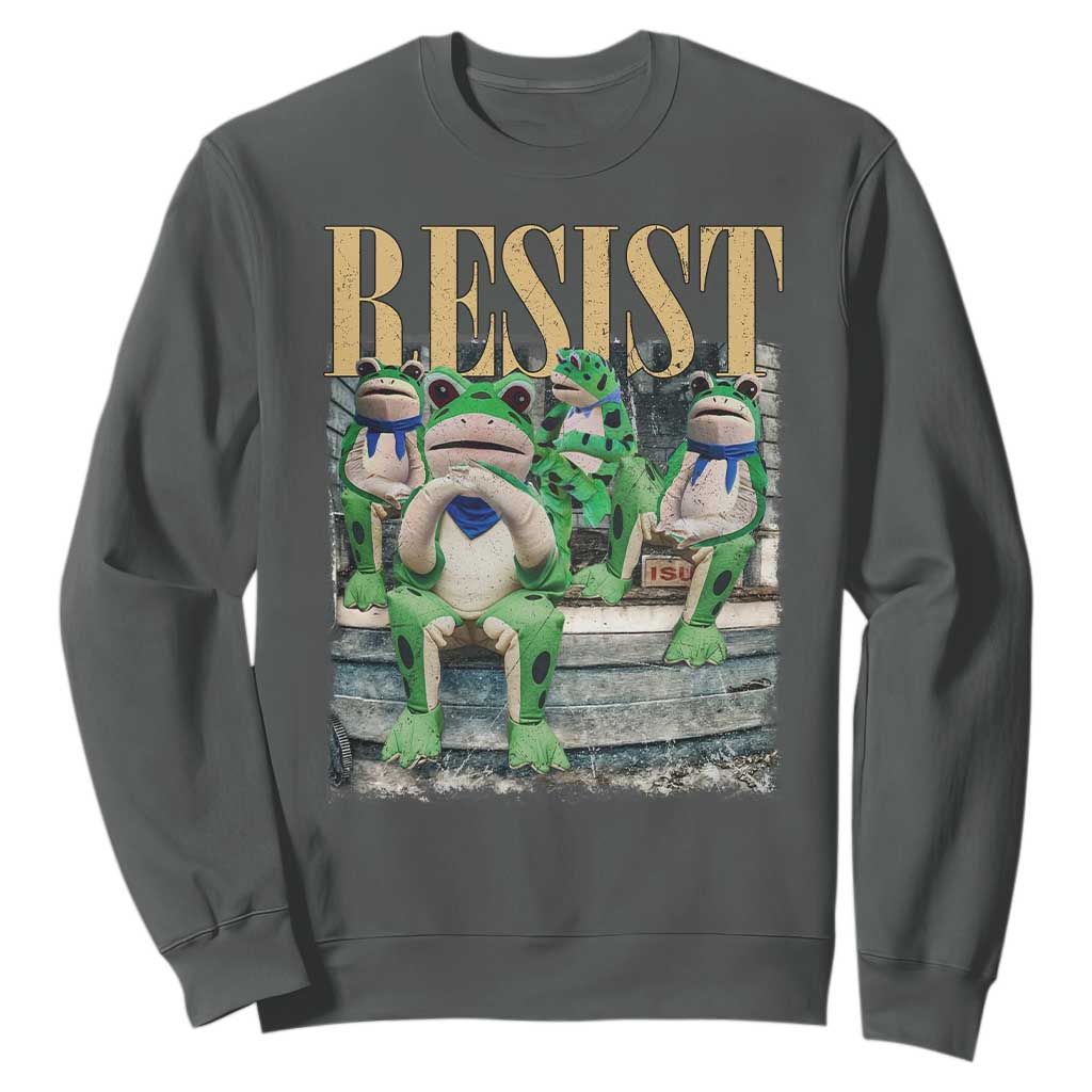 Portland Frog Resist Protest Sweatshirt 80s Frogs Deportation Resistance TS10 Dark Heather Print Your Wear