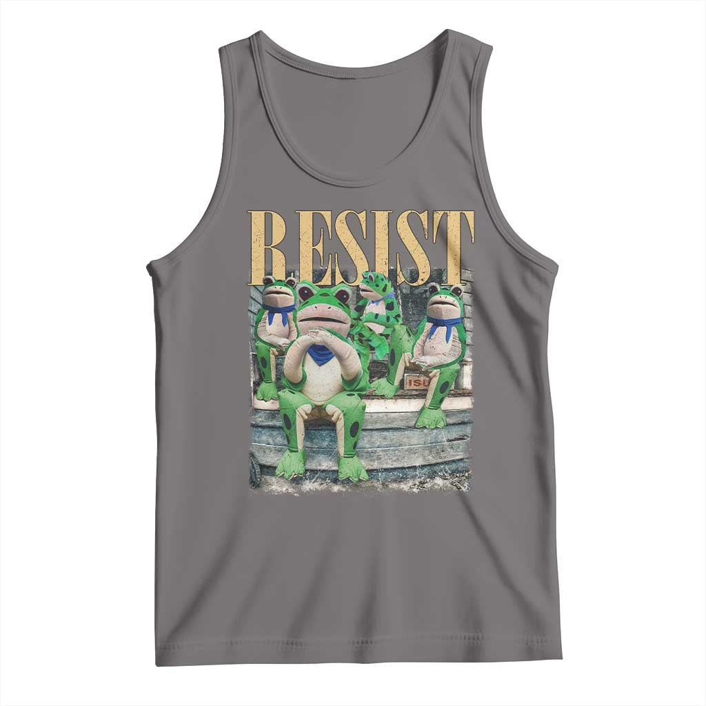 Portland Frog Resist Protest Tank Top 80s Frogs Deportation Resistance TS10 Deep Heather Print Your Wear