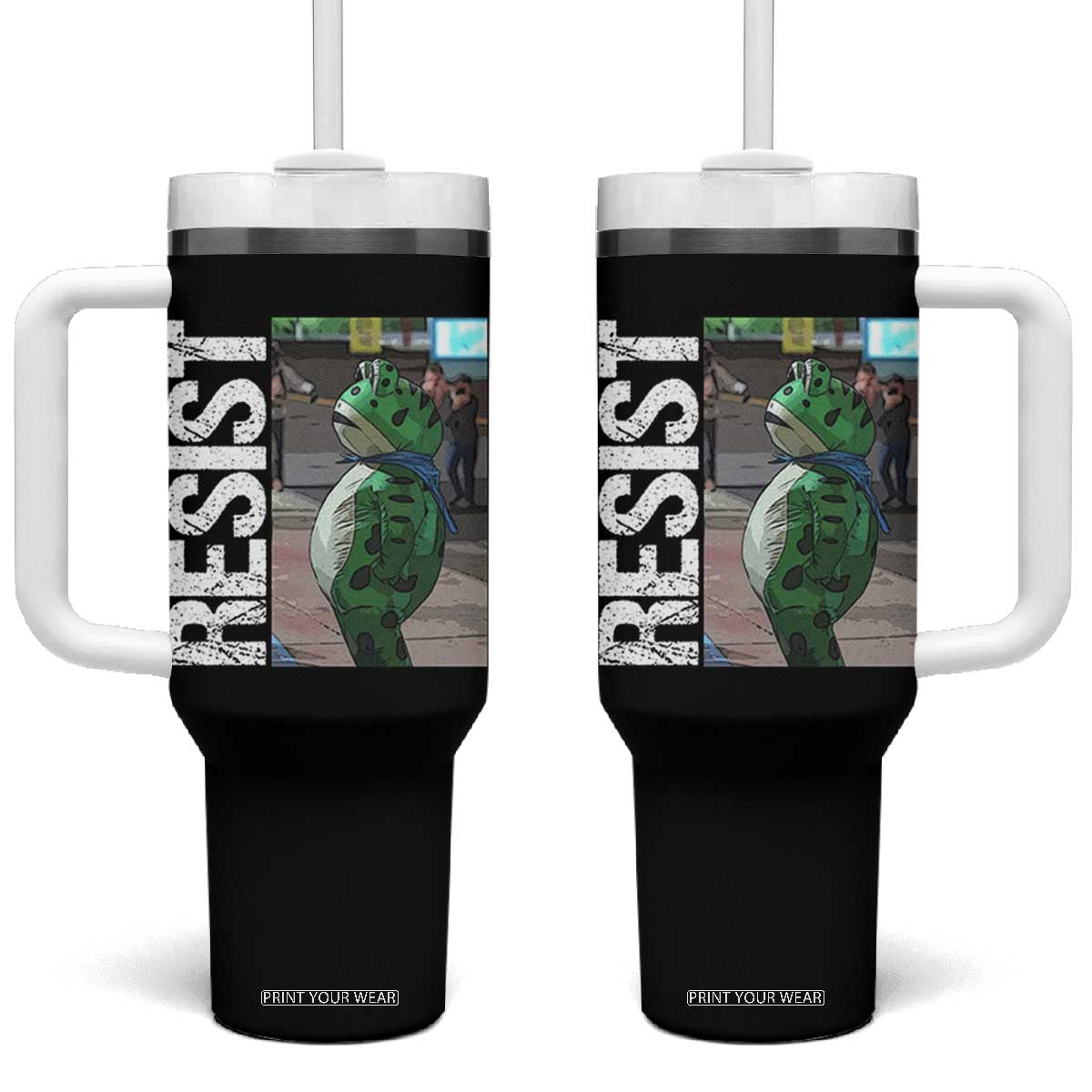 Portland Frog Protest Tumbler With Handle Vintage Activist Resistance TS10 One Size: 40 oz Black Print Your Wear