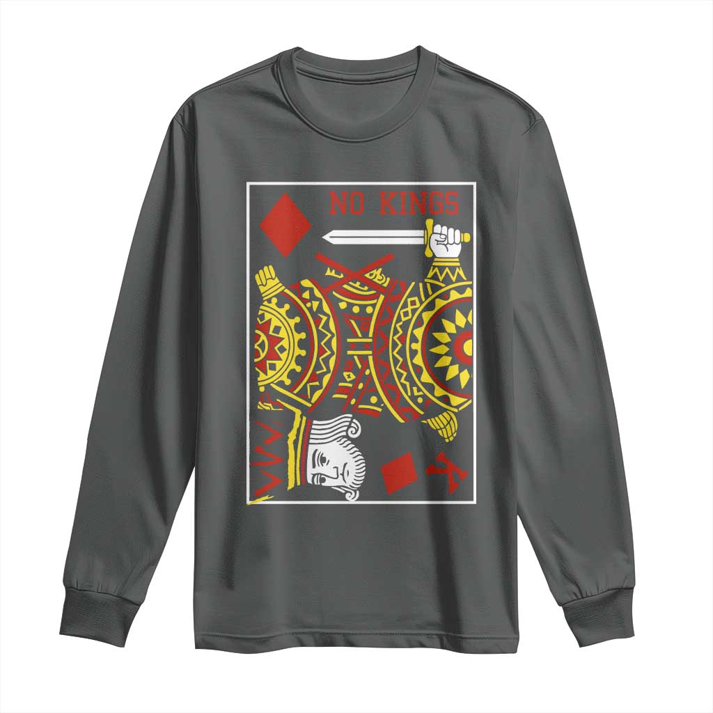 No Kings in America Long Sleeve Shirt Resist Protest Playing Card TS10 Dark Heather Print Your Wear