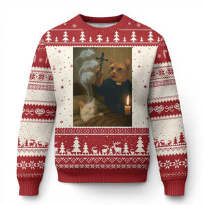 Funny Exorcist Cat Meme Ugly Christmas Sweater Dark Humor Cat TS10 Beige Red Print Your Wear