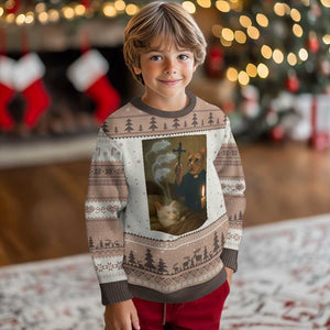 Funny Exorcist Cat Meme Ugly Christmas Sweater Dark Humor Cat TS10 Mocha Mousse Print Your Wear