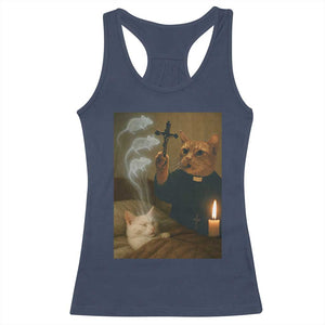 Funny Exorcist Cat Meme Racerback Tank Top Dark Humor Cat TS10 Navy Print Your Wear