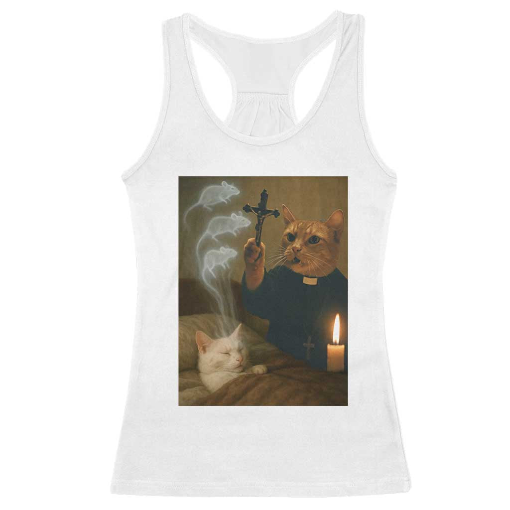 Funny Exorcist Cat Meme Racerback Tank Top Dark Humor Cat TS10 White Print Your Wear
